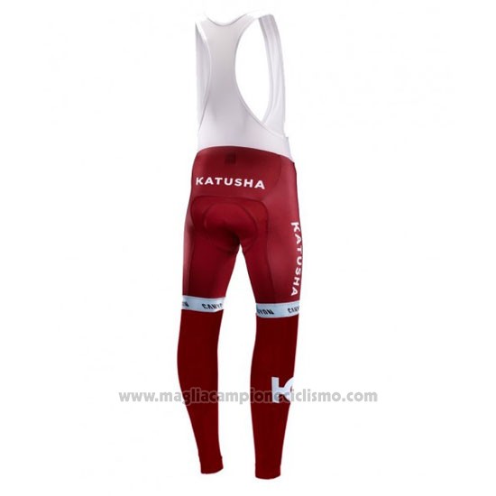 2016 Abbigliamento Ciclismo Katusha Alpecin Bianco e Rosso Manica Lunga e Salopette